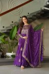DESIGNER CHINON SEQUENCE MULTI AND BEADS EMBROIDERY WORK GOWN WITH DUPATTA PARTY WEAR WHOLESALE PRICE ETHNIC GARMENT (10)