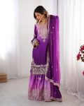 DESIGNER CHINON SILK CODING EMBROIDERY MOTI WORK TOP SHARARA WITH DUPATTA FESTIVE WEAR WHOLESALE PRICE ETHNIC GARMENT (2)