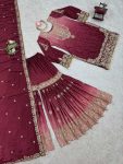 DESIGNER CHINON SILK CODING EMBROIDERY MOTI WORK TOP SHARARA WITH DUPATTA FESTIVE WEAR WHOLESALE PRICE ETHNIC GARMENT (2)
