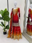DESIGNER CHINON SILK CODING EMBROIDERY MOTI WORK TOP SHARARA WITH DUPATTA FESTIVE WEAR WHOLESALE PRICE ETHNIC GARMENT (6)