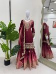 DESIGNER CHINON SILK CODING EMBROIDERY MOTI WORK TOP SHARARA WITH DUPATTA FESTIVE WEAR WHOLESALE PRICE ETHNIC GARMENT (2)