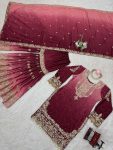 DESIGNER CHINON SILK CODING EMBROIDERY MOTI WORK TOP SHARARA WITH DUPATTA FESTIVE WEAR WHOLESALE PRICE ETHNIC GARMENT (2)