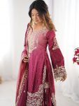DESIGNER CHINON SILK CODING EMBROIDERY MOTI WORK TOP SHARARA WITH DUPATTA PINK