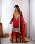 DESIGNER CHINON SILK CODING EMBROIDERY MOTI WORK TOP SHARARA WITH DUPATTA FESTIVE WEAR WHOLESALE PRICE ETHNIC GARMENT (6)