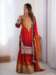 DESIGNER CHINON SILK CODING EMBROIDERY MOTI WORK TOP SHARARA WITH DUPATTA FESTIVE WEAR WHOLESALE PRICE ETHNIC GARMENT (6)