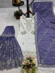 DESIGNER CHINON SILK EMBROIDERY AND SEQUENCE WITH STONE HAND WORK TOP SHARARA WITH DUPATTA LAVENDER