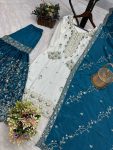DESIGNER CHINON SILK EMBROIDERY AND SEQUENCE WITH STONE HAND WORK TOP SHARARA WITH DUPATTA FESTIVE WEAR WHOLESALE PRICE ETHNIC GARMENT(40)