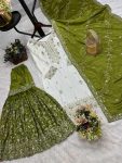 DESIGNER CHINON SILK EMBROIDERY AND SEQUENCE WITH STONE HAND WORK TOP SHARARA WITH DUPATTA PISTA