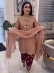 DESIGNER CHINON SILK EMBROIDERY SEQUENCE WORK TOP BOTTOM WITH DUPATTA BABY PINK
