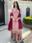 DESIGNER CHINON SILK EMBROIDERY SEQUENCE WORK TOP PALAZZO WITH DUPATTA BABY PINK