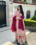 DESIGNER CHINON SILK EMBROIDERY SEQUENCE WORK TOP PALAZZO WITH DUPATTA FESTIVE WEAR WHOLESALE PRICE ETHNIC GARMENT (3)