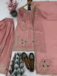 DESIGNER CHINON SILK EMBROIDERY SEQUENCE WORK WITH PERAL AND REAL MIRROR HAND WORK TOP PALAZZO WITH DUPATTA FESTIVE WEAR WHOLESALE PRICE ETHNIC GARMENT (2)
