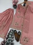 DESIGNER CHINON SILK EMBROIDERY SEQUENCE WORK WITH PERAL AND REAL MIRROR HAND WORK TOP PALAZZO WITH DUPATTA FESTIVE WEAR WHOLESALE PRICE ETHNIC GARMENT (2)