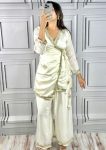 DESIGNER CHINON SILK GOTA LACE WORK TOP PALAZZO SET OFF WHITE