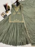 DESIGNER CHINON SILK MULTI NEEDLE EMBROIDERY WORK WITH SEQUENCE AND ZARI WORK TOP LEHENGA WITH DUPATTA PARTY WEAR WHOLESALE PRICE ETHNIC GARMENT (4)