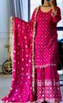 DESIGNER CHINON SILK SEQUENCE EMBROIDERY WORK TOP SHARARA WITH DUPATTA PINK