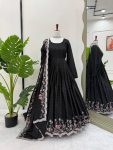DESIGNER CHINON SILK THREAD WITH SEQUENCE WITH MUKESH WORK GOWN BOTTOM WITH DUPATTA BLACK