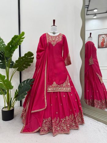 DESIGNER CHINON SILK THREAD WITH SEQUENCE WORK TOP LEHENGA WITH DUPATTA RANI