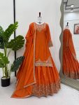 DESIGNER CHINON SILK THREAD WITH SEQUENCE WORK TOP LEHENGA WITH DUPATTA ORANGE