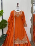 DESIGNER CHINON SILK THREAD WITH SEQUENCE WORK TOP LEHENGA WITH DUPATTA PARTY WEAR WHOLESALE PRICE ETHNIC GARMENT (5)