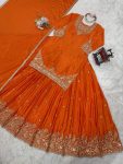 DESIGNER CHINON SILK THREAD WITH SEQUENCE WORK TOP LEHENGA WITH DUPATTA PARTY WEAR WHOLESALE PRICE ETHNIC GARMENT (5)
