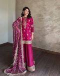 DESIGNER CHINON SILK ZARI SEQUENCE EMBROIDERY WORK TOP PALAZZO WITH DUPATTA FESTIVE WEAR WHOLESALE PRICE ETHNIC GARMENT (4)