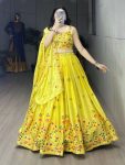DESIGNER CHINON SLUB EMBROIDERY THREAD AND SEQUENCE WORK LEHENGA CHOLI WITH DUPATTA PARTY WEAR WHOLESALE PRICE ETHNIC GARMENT (1)