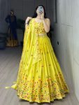 DESIGNER CHINON SLUB EMBROIDERY THREAD AND SEQUENCE WORK LEHENGA CHOLI WITH DUPATTA PARTY WEAR WHOLESALE PRICE ETHNIC GARMENT (1)