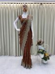 DESIGNER COSMOS CODING SEQUENCE EMBROIDERY WORK AND CUT WORK SAREE WITH FULL STITCHED BLOUSE PARTY WEAR WHOLESALE PRICE ETHNIC GARMENT (3)