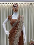 DESIGNER COSMOS CODING SEQUENCE EMBROIDERY WORK AND CUT WORK SAREE WITH FULL STITCHED BLOUSE PARTY WEAR WHOLESALE PRICE ETHNIC GARMENT (3)