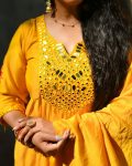 DESIGNER COTTON MIRROR WORK AND EMBROIDERY WORK ANARKALI TOP BOTTOM WITH DUPATTA FESTIVE WEAR WHOLESALE PRICE ETHNIC GARMENT (3)