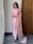 DESIGNER CREPE EMBROIDERY SEQUENCE WORK WITH PERAL HAND WORK TOP PATIYALA WITH DUPATTA  BABY PINK