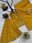 DESIGNER CREPE SILK EMBROIDERY AND SEQUENCE WORK WITH RIVETED MOTI WORK TOP PALAZZO WITH DUPATTA FESTIVE WEAR WHOLESALE PRICE ETHNIC GARMENT (14)