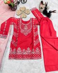 DESIGNER CREPE SILK EMBROIDERY SEQUENCE WORK KID’S TOP BOTTOM WITH DUPATTA FESTIVE WEAR WHOLESALE PRICE ETHNIC GARMENT (9)