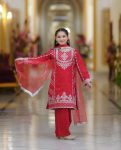 DESIGNER CREPE SILK EMBROIDERY SEQUENCE WORK KID’S TOP BOTTOM WITH DUPATTA FESTIVE WEAR WHOLESALE PRICE ETHNIC GARMENT (9)