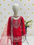 DESIGNER CREPE SILK EMBROIDERY SEQUENCE WORK KID’S TOP BOTTOM WITH DUPATTA FESTIVE WEAR WHOLESALE PRICE ETHNIC GARMENT (9)