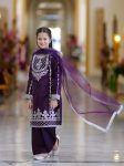 DESIGNER CREPE SILK EMBROIDERY SEQUENCE WORK KID'S TOP BOTTOM WITH DUPATTA PURPLE