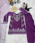 DESIGNER CREPE SILK EMBROIDERY SEQUENCE WORK KID’S TOP BOTTOM WITH DUPATTA FESTIVE WEAR WHOLESALE PRICE ETHNIC GARMENT (4)