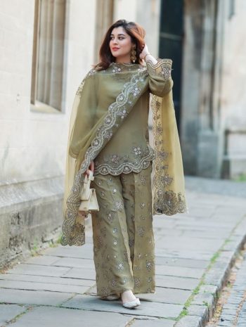 DESIGNER CREPE SILK EMBROIDERY SEQUENCE WORK TOP PALAZZO WITH DUPATTA GREY