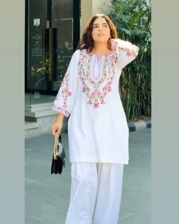 DESIGNER CREPE SILK EMBROIDERY SEQUENCE WORK TOP PATIYALA WITH DUPATTA  WHITE