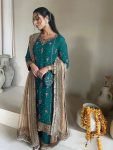 DESIGNER FAUX GEORGETTE EMBROIDERY SEQUENCE WORK TOP PALAZZO WITH DUPATTA RAMA