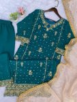 DESIGNER FAUX GEORGETTE EMBROIDERY SEQUENCE WORK TOP PALAZZO WITH DUPATTA FESTIVE WEAR WHOLESALE PRICE ETHNIC GARMENT (2)