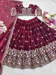 DESIGNER FENDI SILK EMBROIDERY SEQUENCE WORK LEHENGA CHOLI WITH DUPATTA PARTY WEAR WHOLESALE PRICE ETHNIC GARMENT (2)