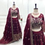 DESIGNER FENDI SILK EMBROIDERY SEQUENCE WORK LEHENGA CHOLI WITH DUPATTA  MAROON