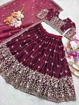 DESIGNER FENDI SILK EMBROIDERY SEQUENCE WORK LEHENGA CHOLI WITH DUPATTA PARTY WEAR WHOLESALE PRICE ETHNIC GARMENT (2)