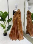 DESIGNER FENDY SILK THREAD WITH SEQUENCE WORK SAREE WITH UNSTITCHED BLOUSE ORANGE