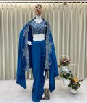 DESIGNER FRENCH CREPE CODING EMBROIDERY WORK WITH LATKAN LACE WORK DRAPED SKIRT BLOUSE WITH SHRUG PARTY WEAR WHOLESALE PRICE ETHNIC GARMENT (2)