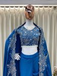 DESIGNER FRENCH CREPE CODING EMBROIDERY WORK WITH LATKAN LACE WORK DRAPED SKIRT BLOUSE WITH SHRUG PARTY WEAR WHOLESALE PRICE ETHNIC GARMENT (2)
