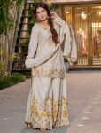 DESIGNER FRENCH CREPE EMBROIDERY SEQUENCE WORK TOP PALAZZO WITH DUPATTA  WHITE