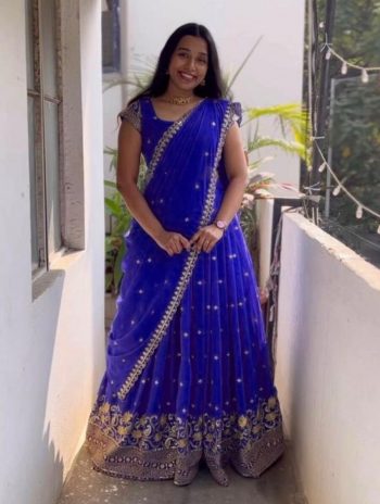DESIGNER GEORGETTE EMBROIDERY AND SEQUENCE WORK LEHENGA CHOLI WITH DUPATTA BLUE